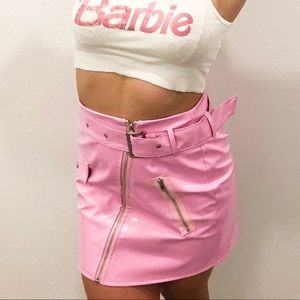hot pink patent leather skirt